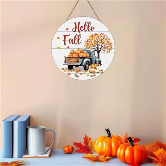 Maple Leaf Pumpkin Hanging Sign Wooden Front Door Hanger for Autumn Harvest - Picture 7 of 8